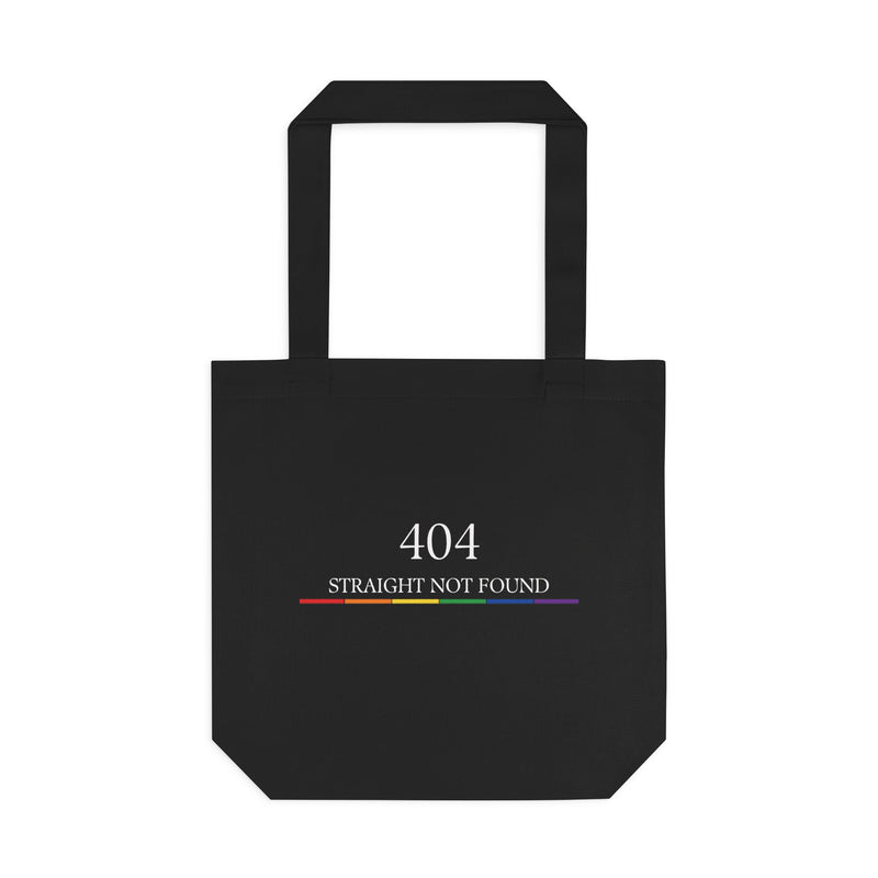 FÆBRIQ '404: Straight Not Found' Cotton Tote — black cotton canvas tote bag with the white 404 print and six-stripe pride-circuit bar.