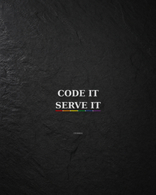 Close view of a Code It. Serve It. sticker on a dark textured surface.