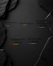 FÆBRIQ sticker sheet with five typographic designs on a dark studio surface.